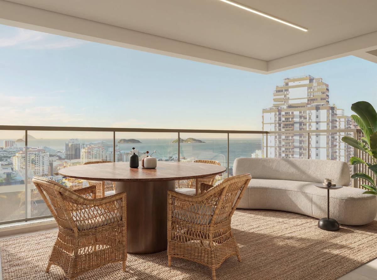 Varanda do apartamento decorado do Kronos by Tegra com vista para a Barra da Tijuca