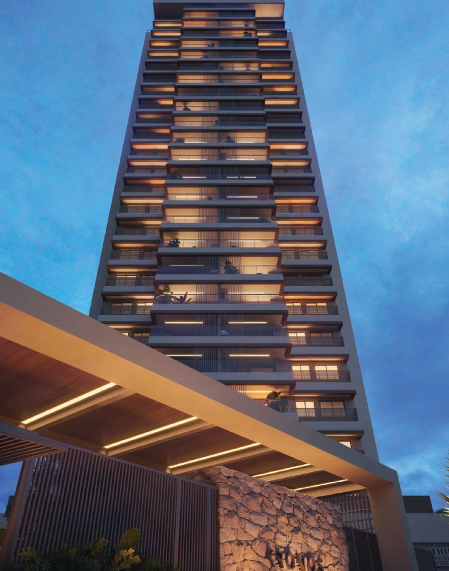 Torre única do Kronos by Tegra vista de baixo, arquitetura contemporânea na Barra da Tijuca