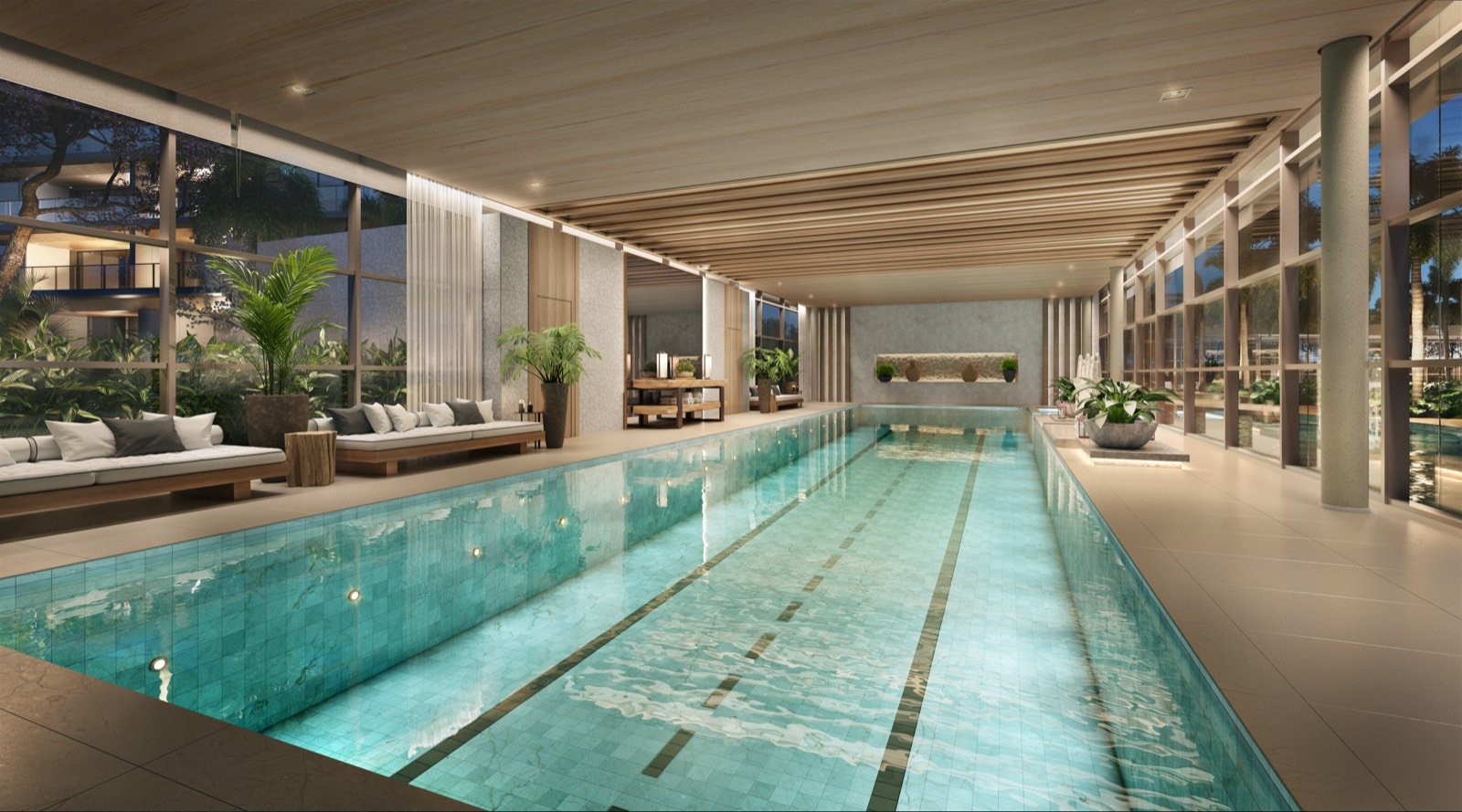 Piscina coberta climatizada com raia
