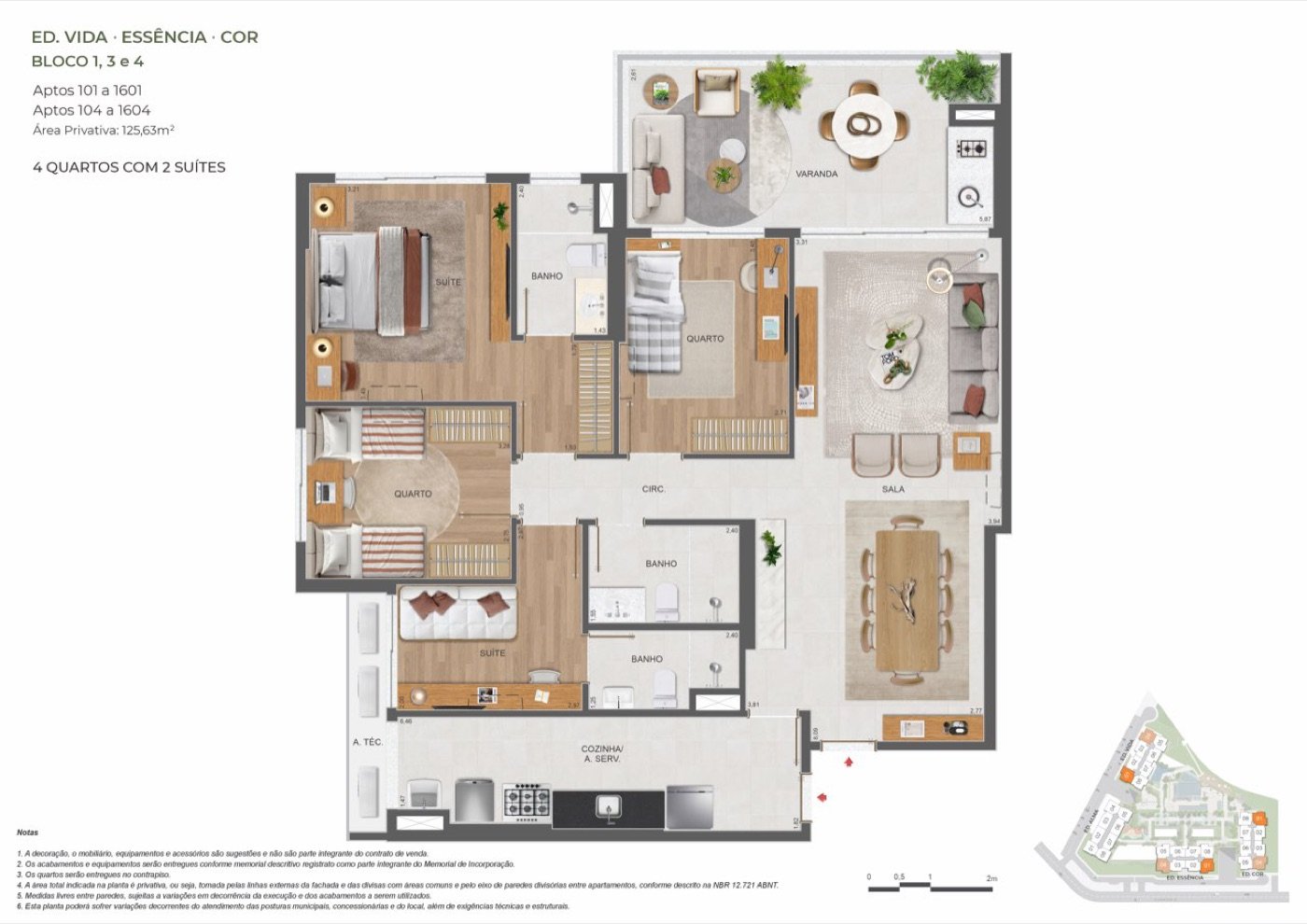 Planta tipo 01 do Pura por Artefacto, blocos Vida, Essência e Cor