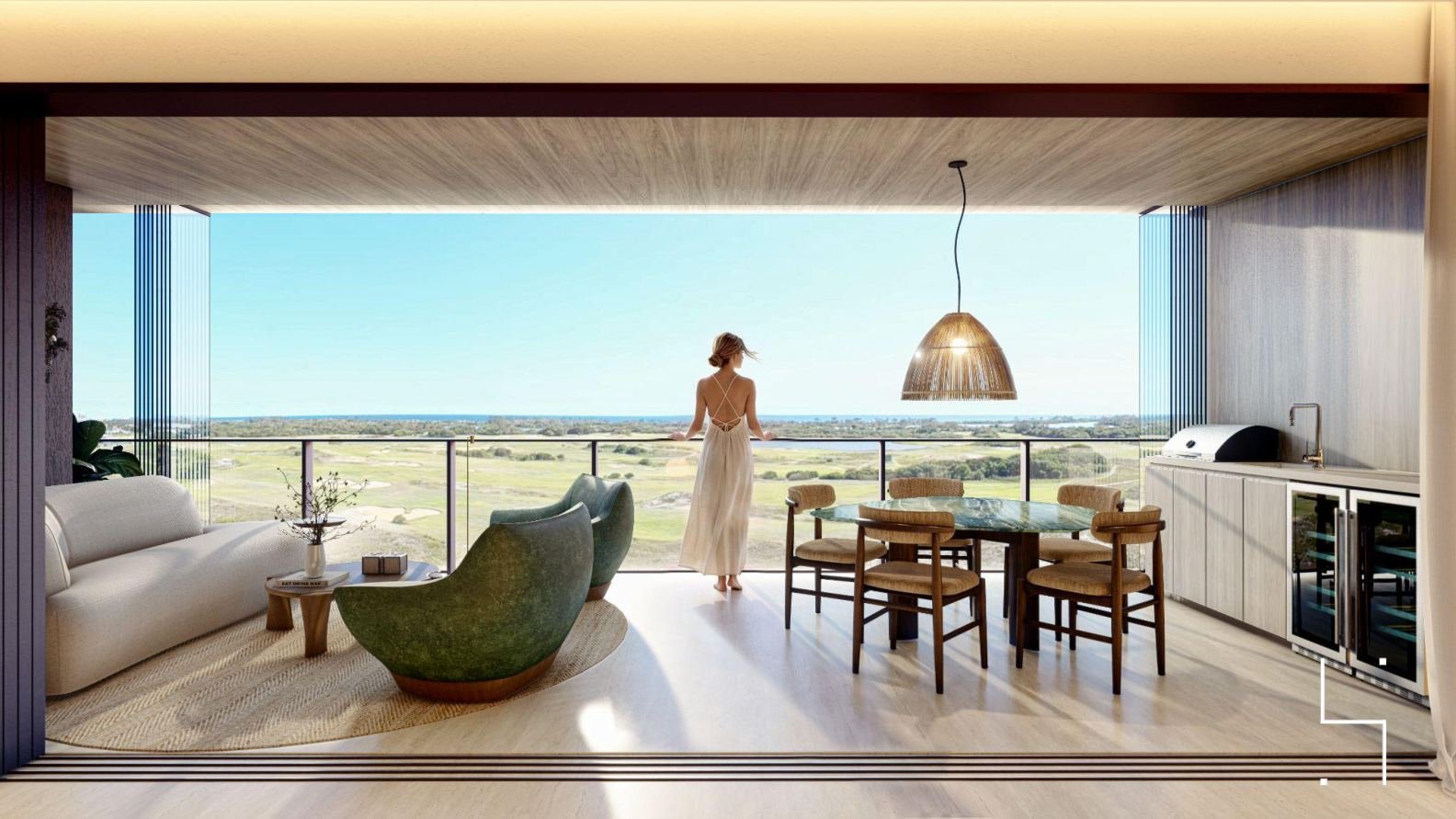 Sala de estar integrada à varanda, projeto de interiores Hiago Santos Arquitetura