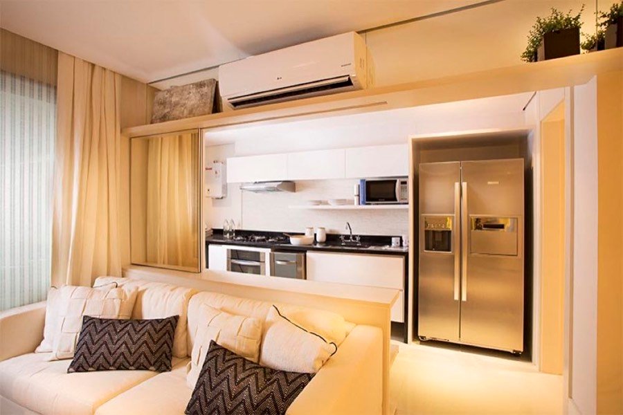 Cozinha americana de apartamento do Viure Ilha Pura