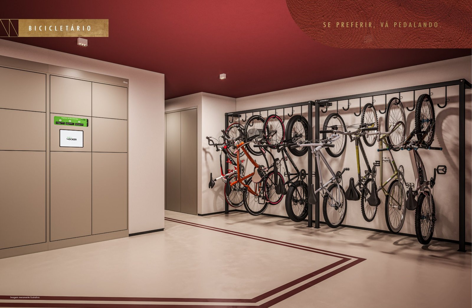 Bicicletário do ARB 26 com lockers e bicicletas