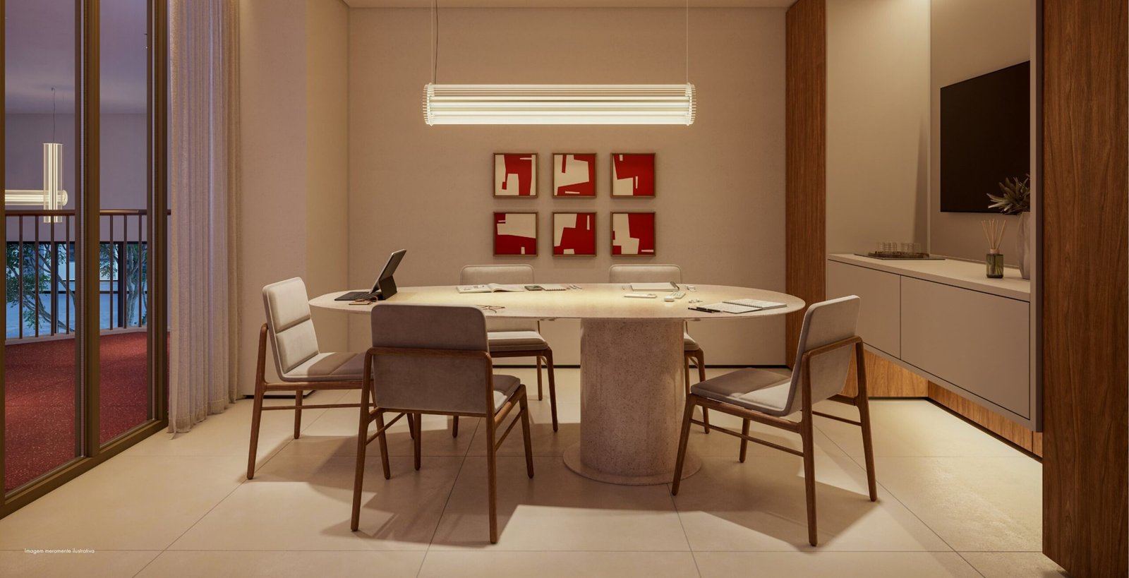 Coworking do ARB 26 com mesa de reunião e poltronas