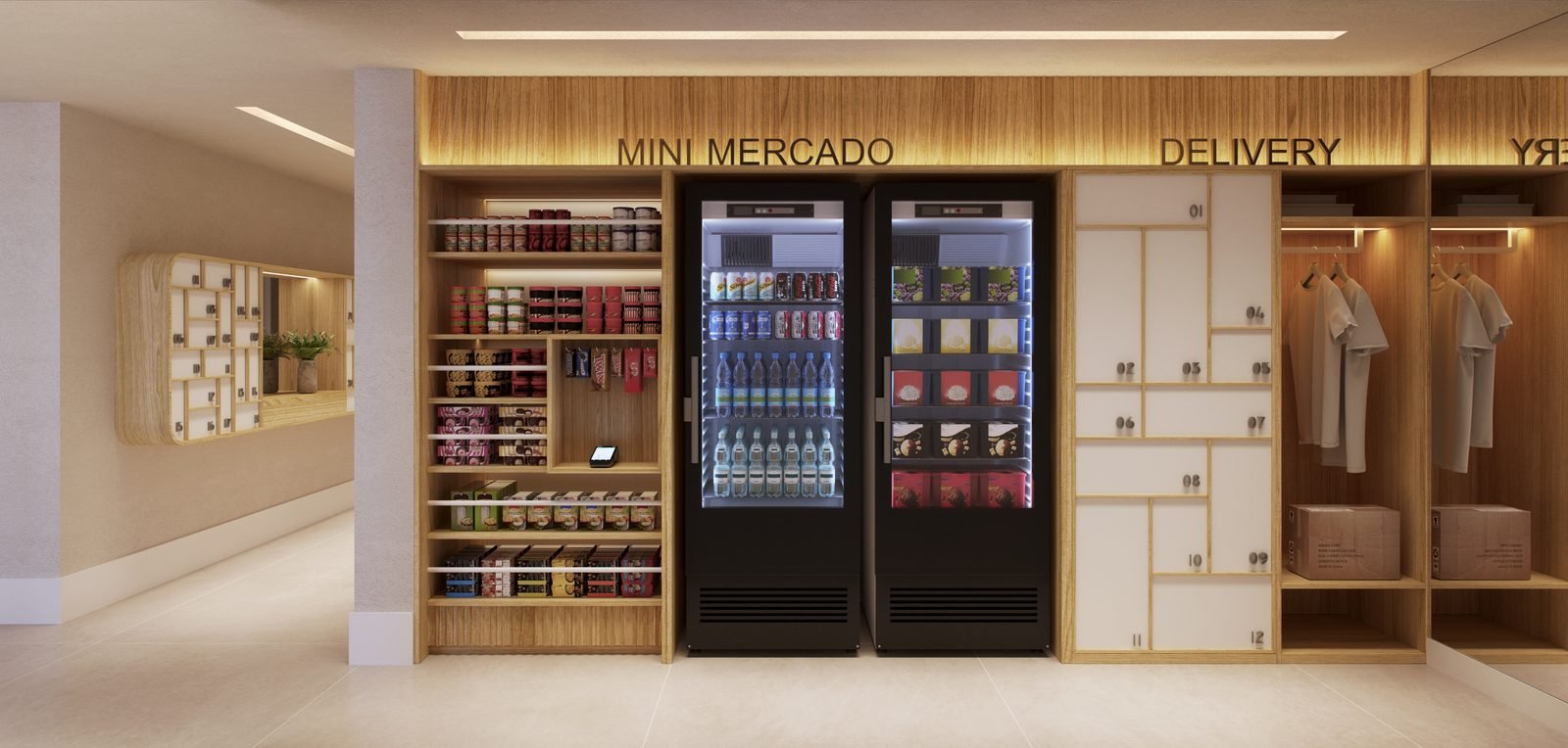 Minimercado e espaço delivery na portaria do Be.in.Rio Praia Ipanema