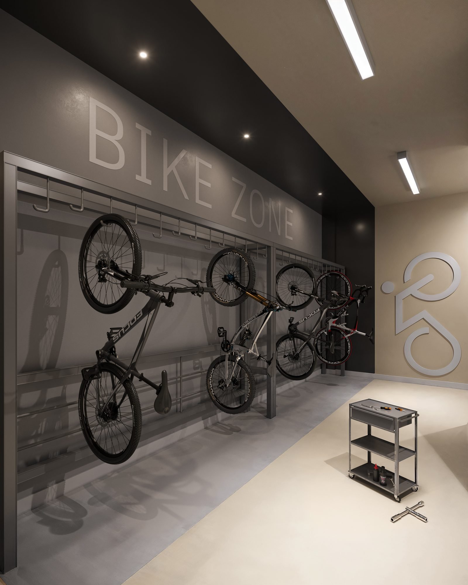 Bicicletário do Be.in.Rio Pompeu Loureiro, com compressor de ar e tomada para bicicleta elétrica
