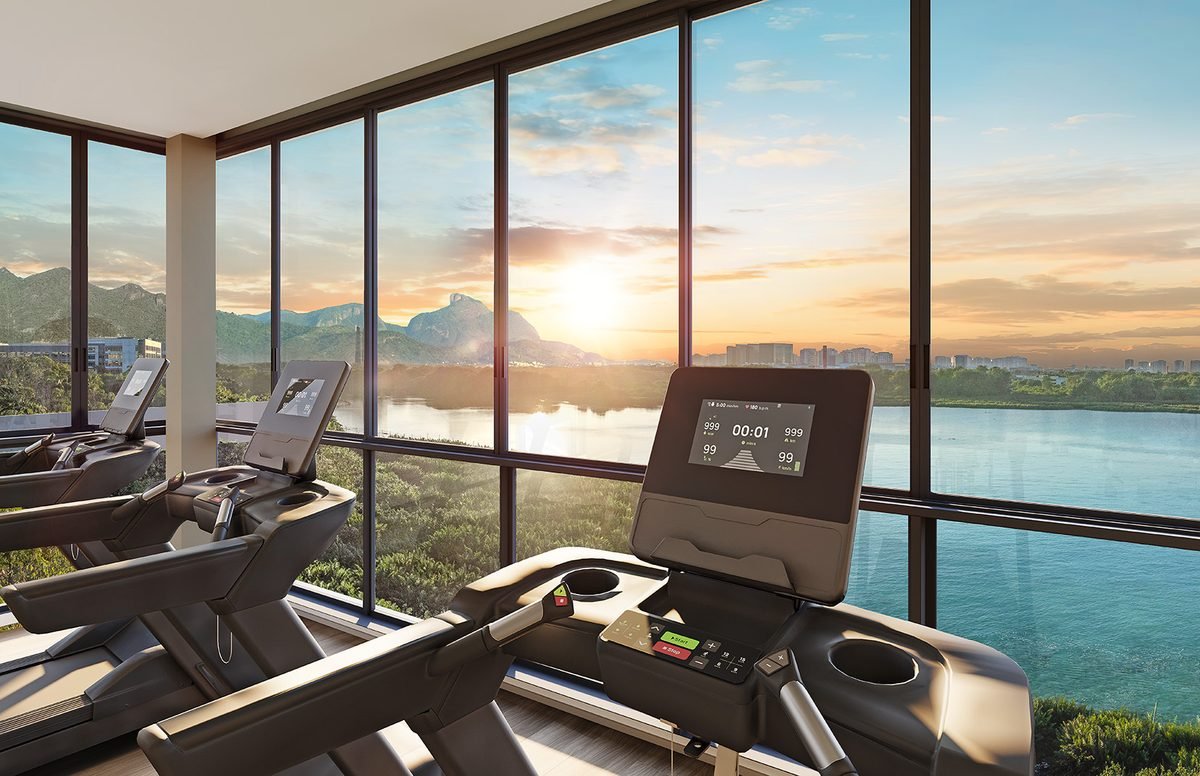 Academia do Breeze Residence com vista para a Lagoa de Jacarepaguá