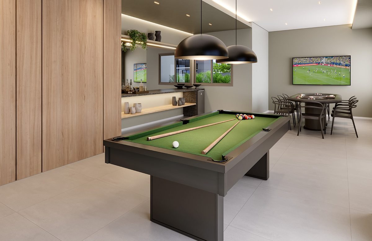 Sports bar com mesa de sinuca do Breeze Residence