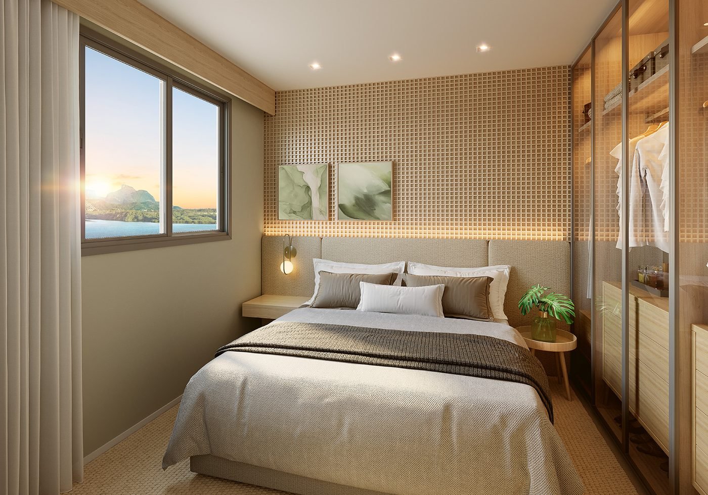 Suíte master de apartamento do Breeze Residence