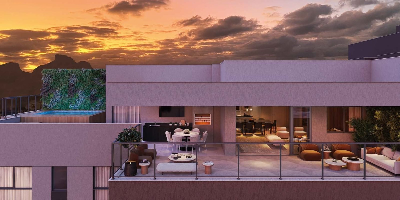 Terraço de cobertura do Concept ao pôr do sol