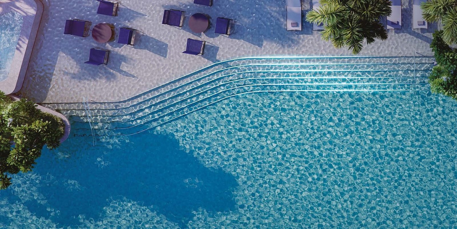 Vista aérea da piscina do Concept, na Barra da Tijuca