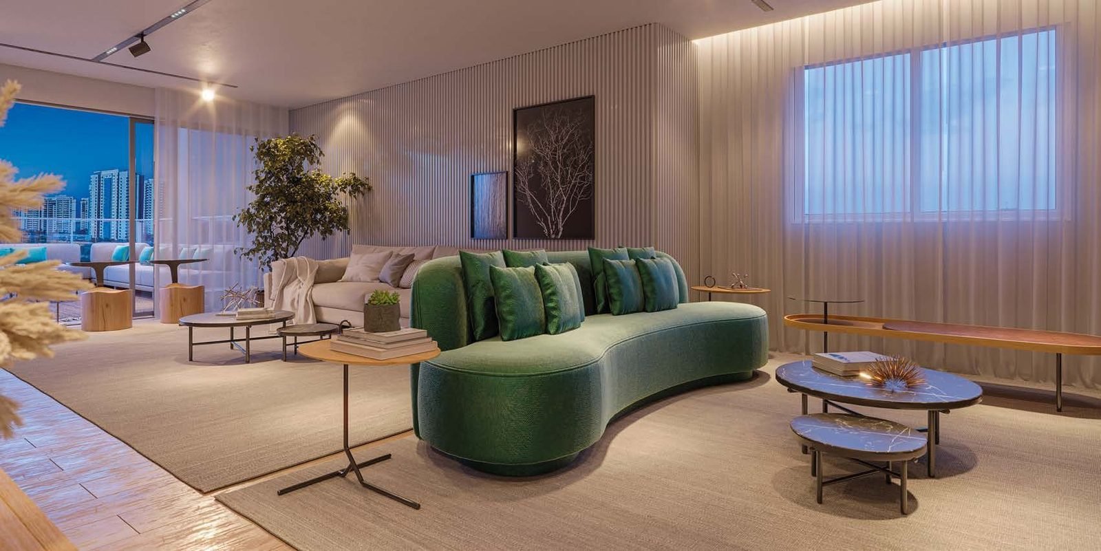 Living com sofá verde do Concept