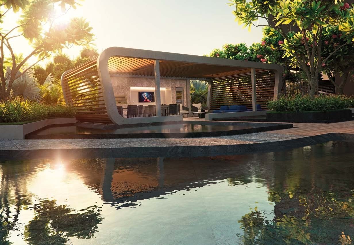Pool house do Concept, com espelho d’água