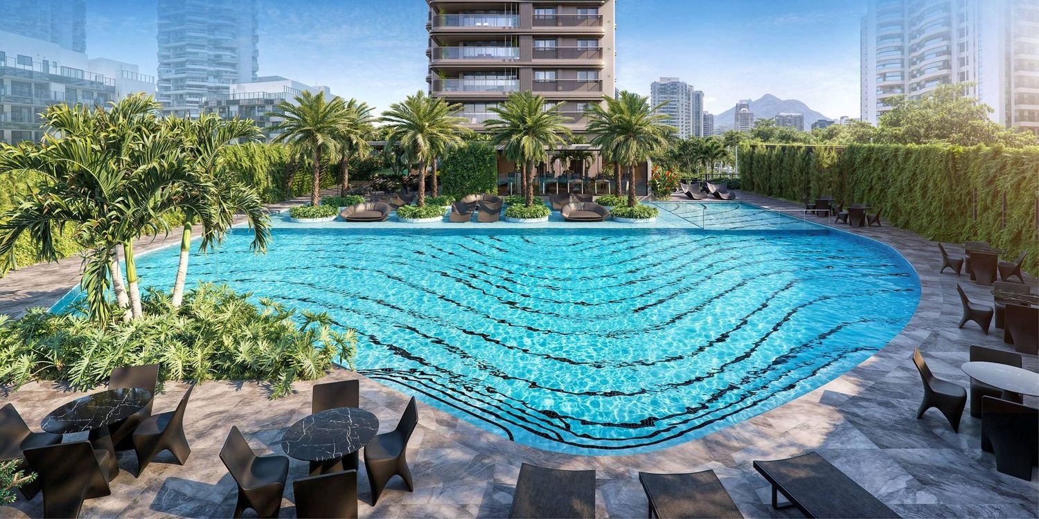 Vista aérea do conjunto de piscinas e do lazer do Coupé Tower