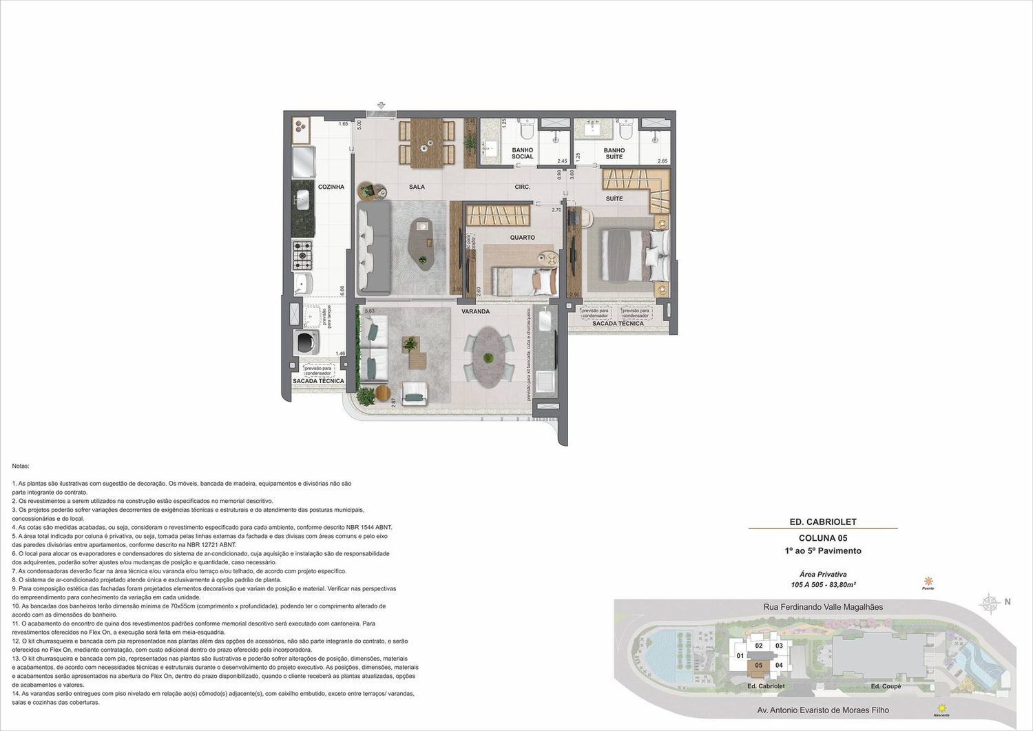 Planta do apartamento de 2 quartos de 83,80 m² do Edifício Cabriolet