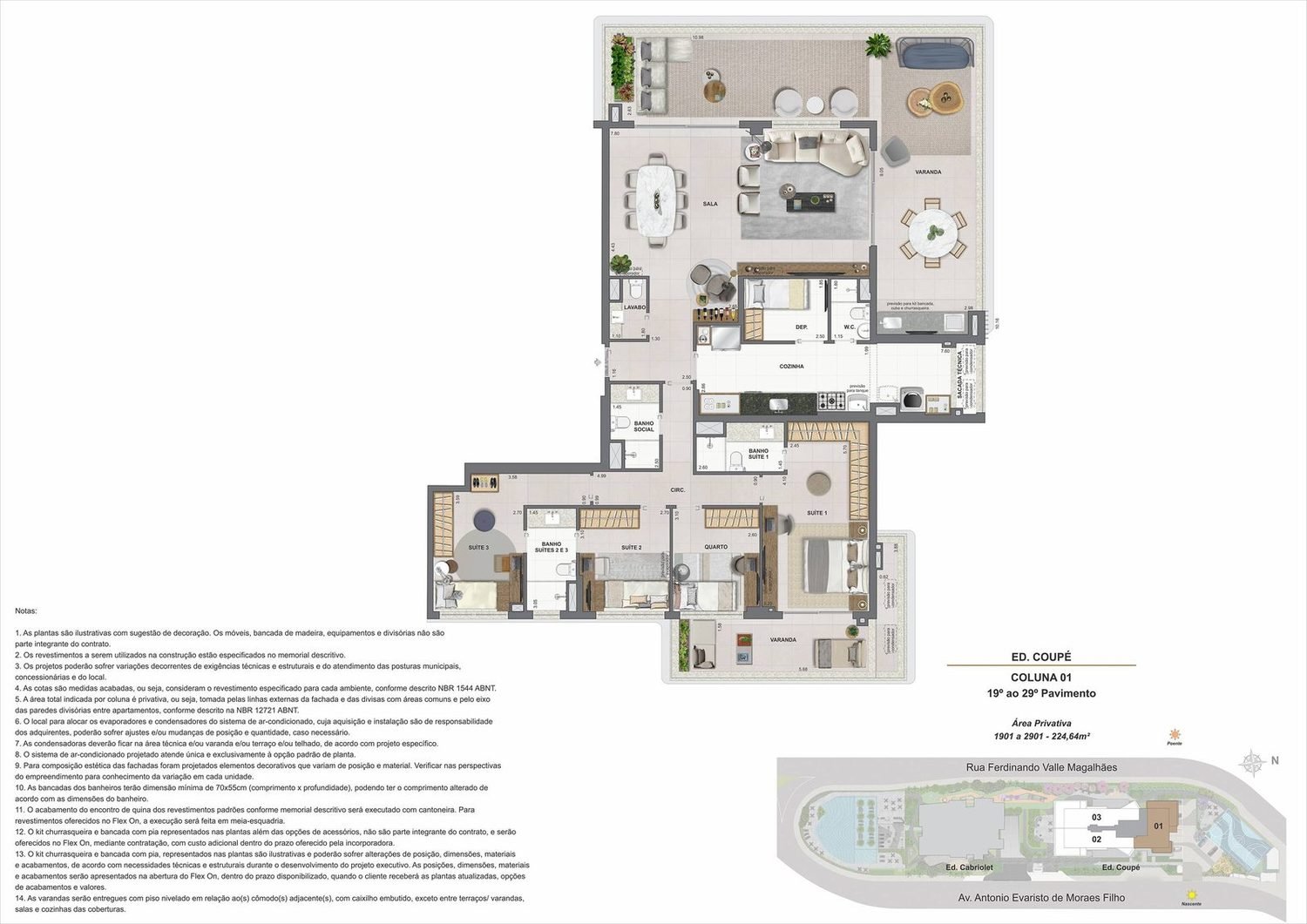 Planta do apartamento de 4 quartos de 224,64 m² do Edifício Coupé