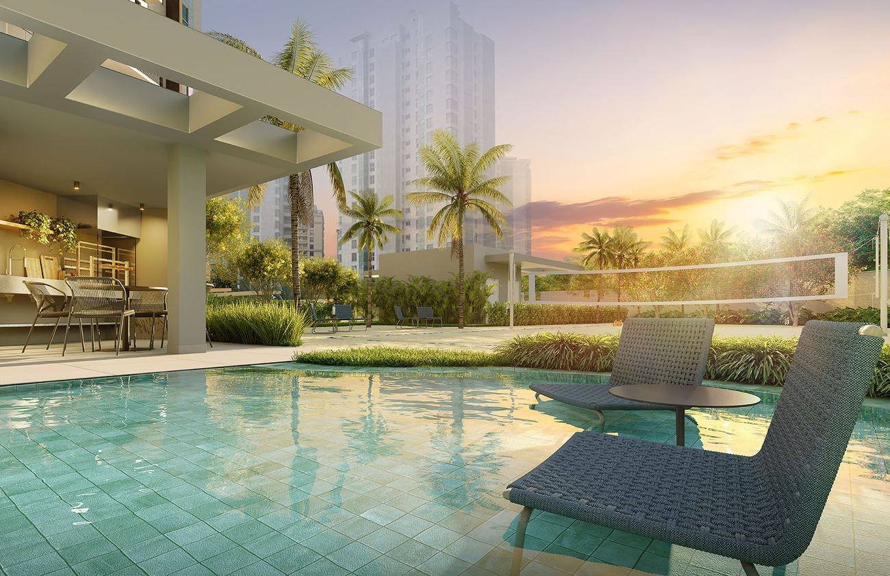 Churrasqueira com deck molhado do Epic Golf Residence