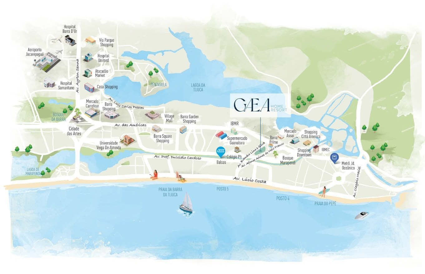 Mapa de localização do Gaea Home Resort na Barra da Tijuca