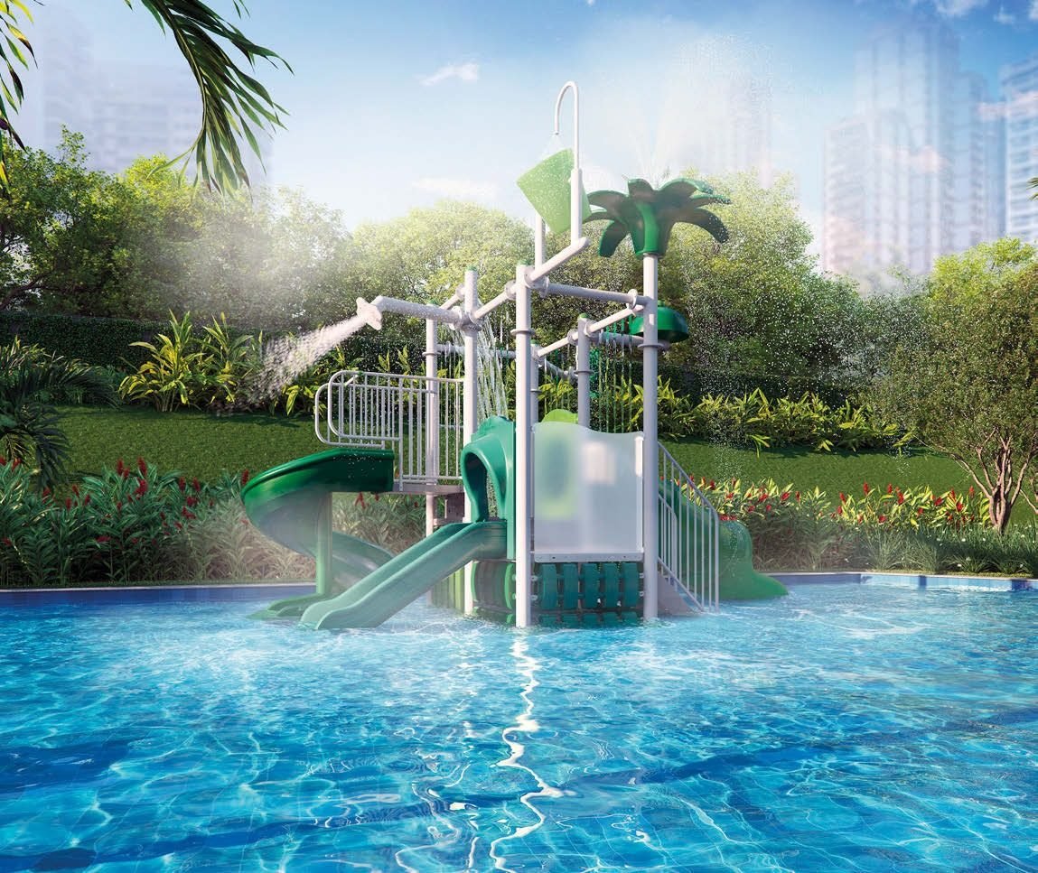 Piscina infantil com brinquedos aquáticos do Gaea Home Resort