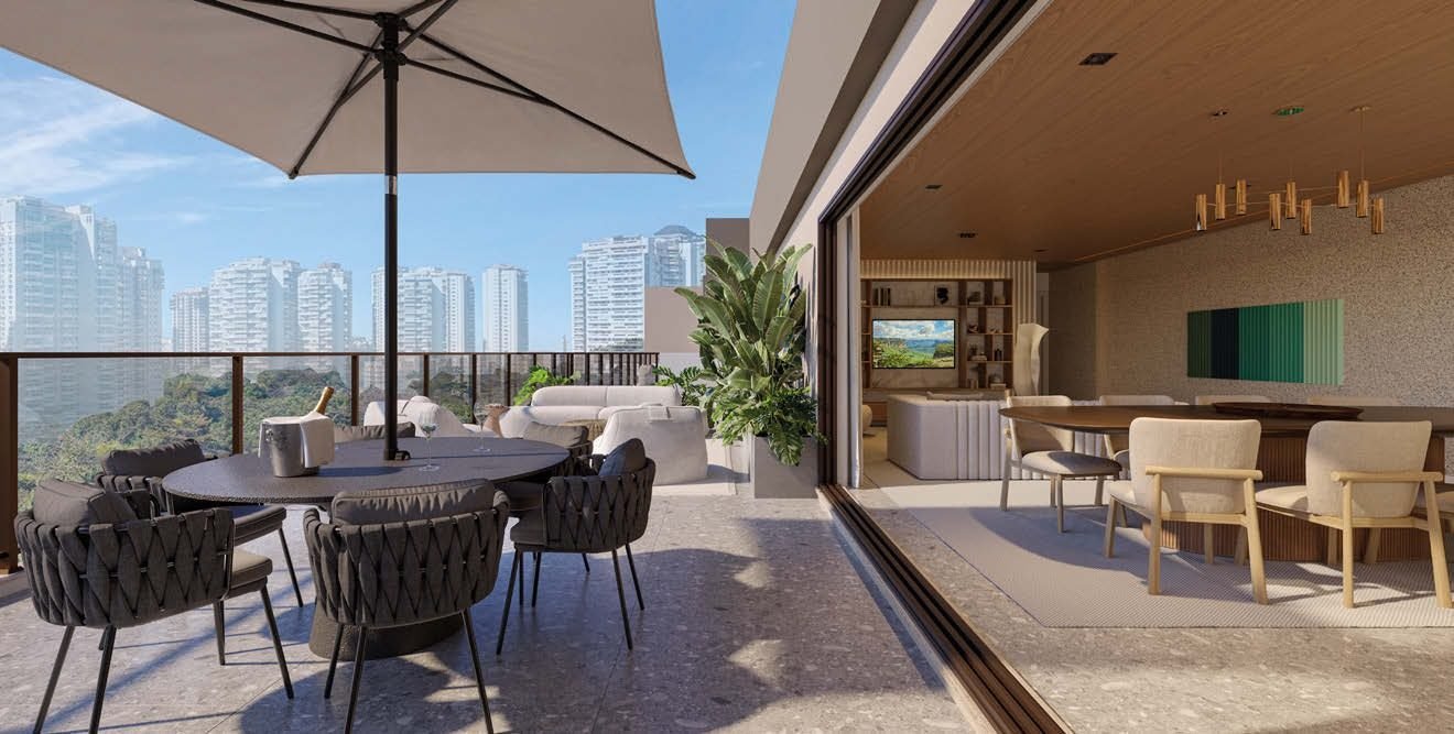 Varanda gourmet do Gaea Home Resort com churrasqueira