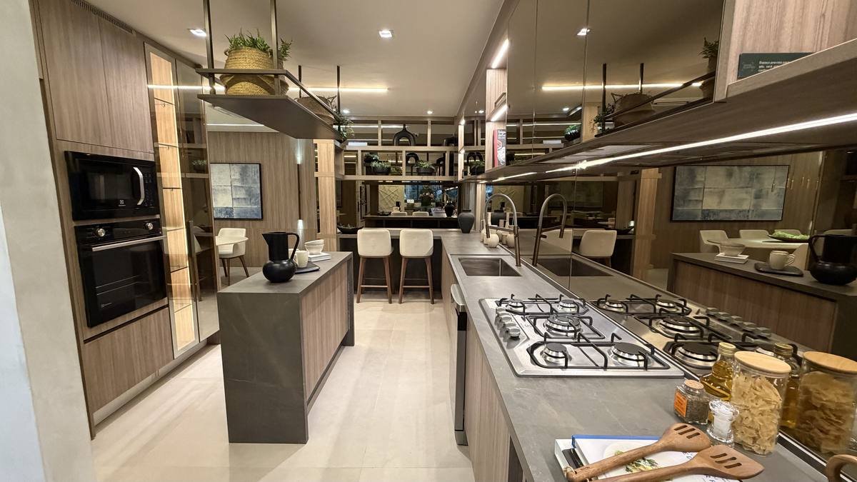 Cozinha integrada do apartamento decorado do Grand Quartier Rio 2