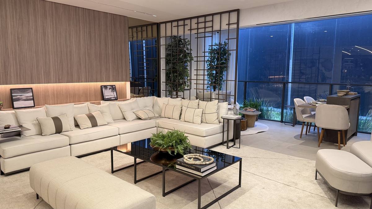 Sala de estar do apartamento decorado do Grand Quartier Rio 2