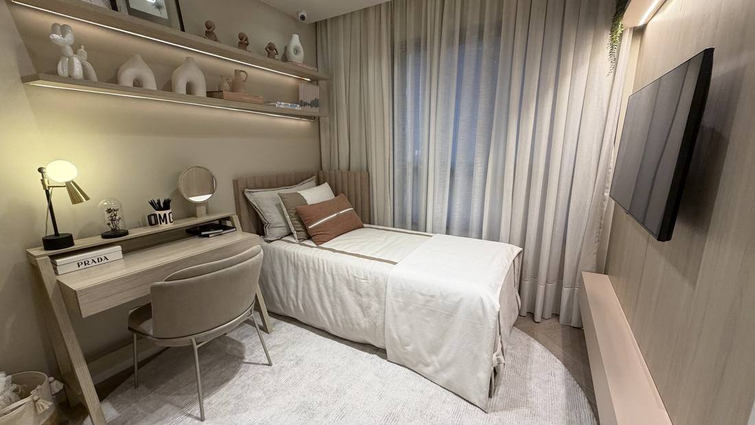 Quarto do apartamento decorado do Grand Quartier Rio 2