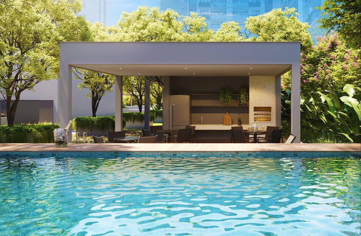 Pool House do Grand Quartier Rio 2 com churrasqueira à beira da piscina