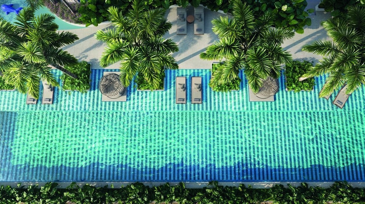 Detalhe do revestimento e das redes da piscina do Gran Thai