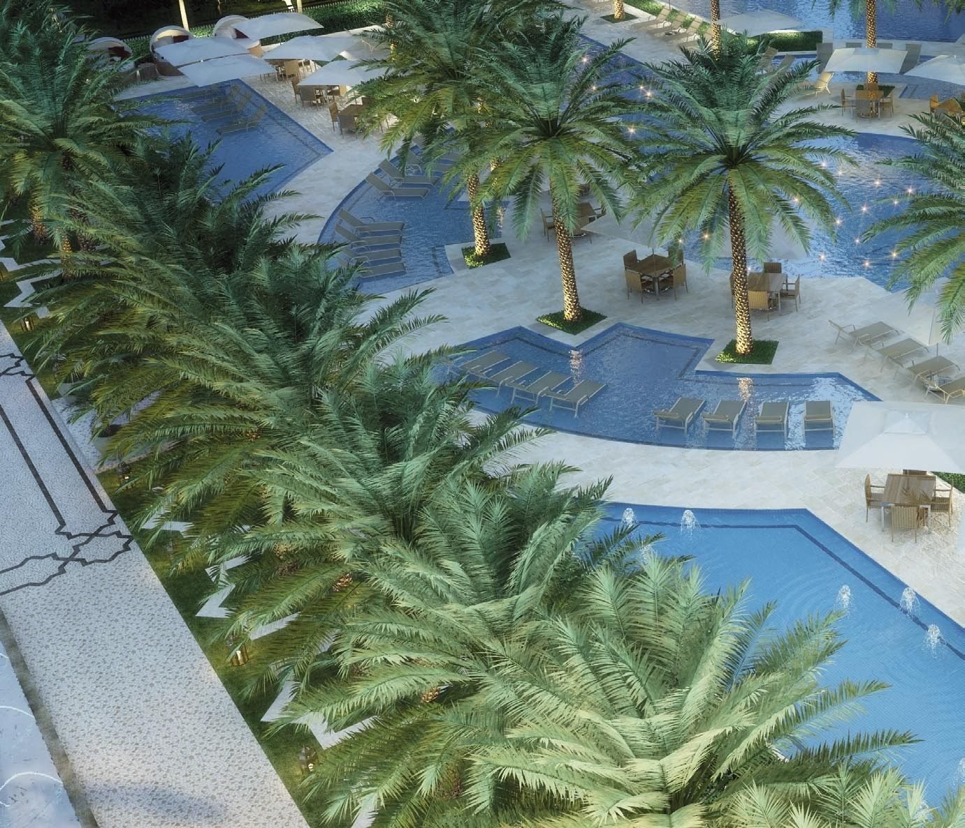 Conjunto de piscinas do Majestic Cidade Jardim visto de cima