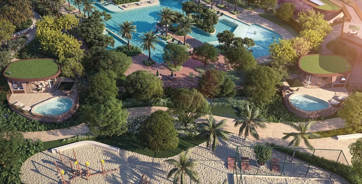 Vista aérea das cabanas do Ox Park Design