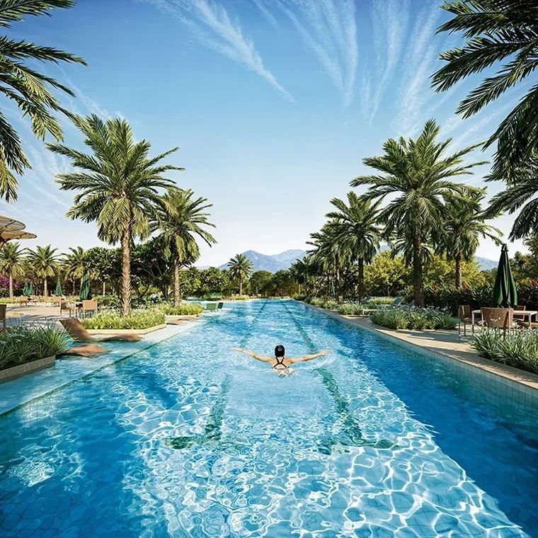 Piscina com raia de 50 metros do Ox Park Design by EDSA