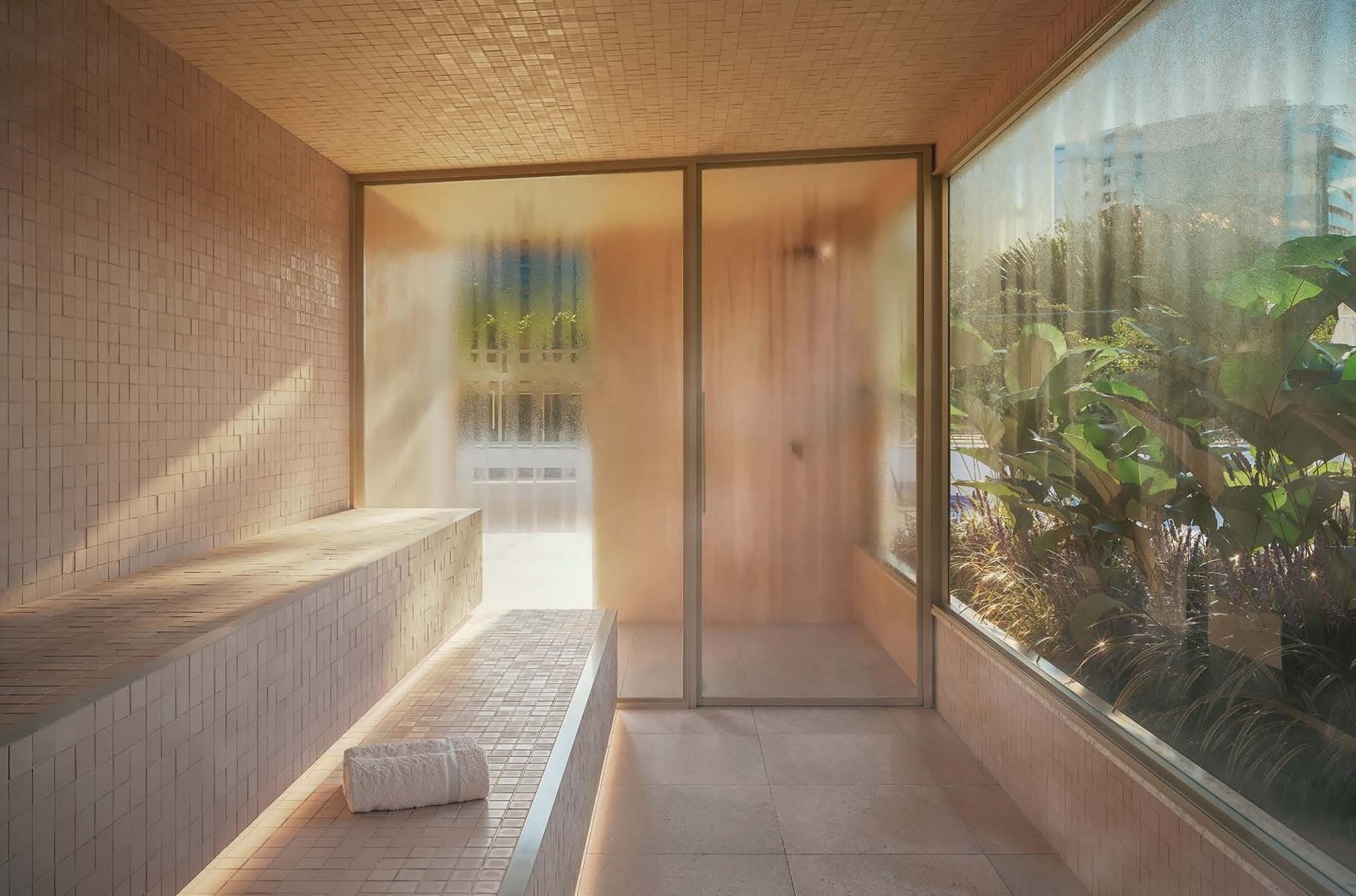 Sauna do Singular by Tegra com vista para o jardim