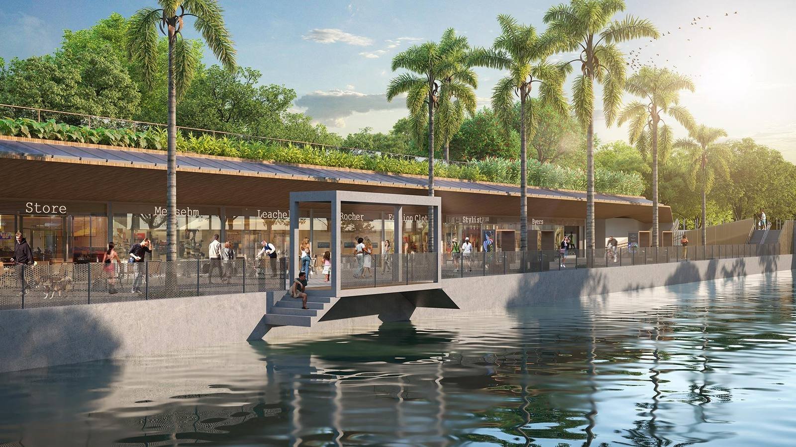 Jardim de Alah revitalizado, com palmeiras e o canal entre Ipanema e Leblon