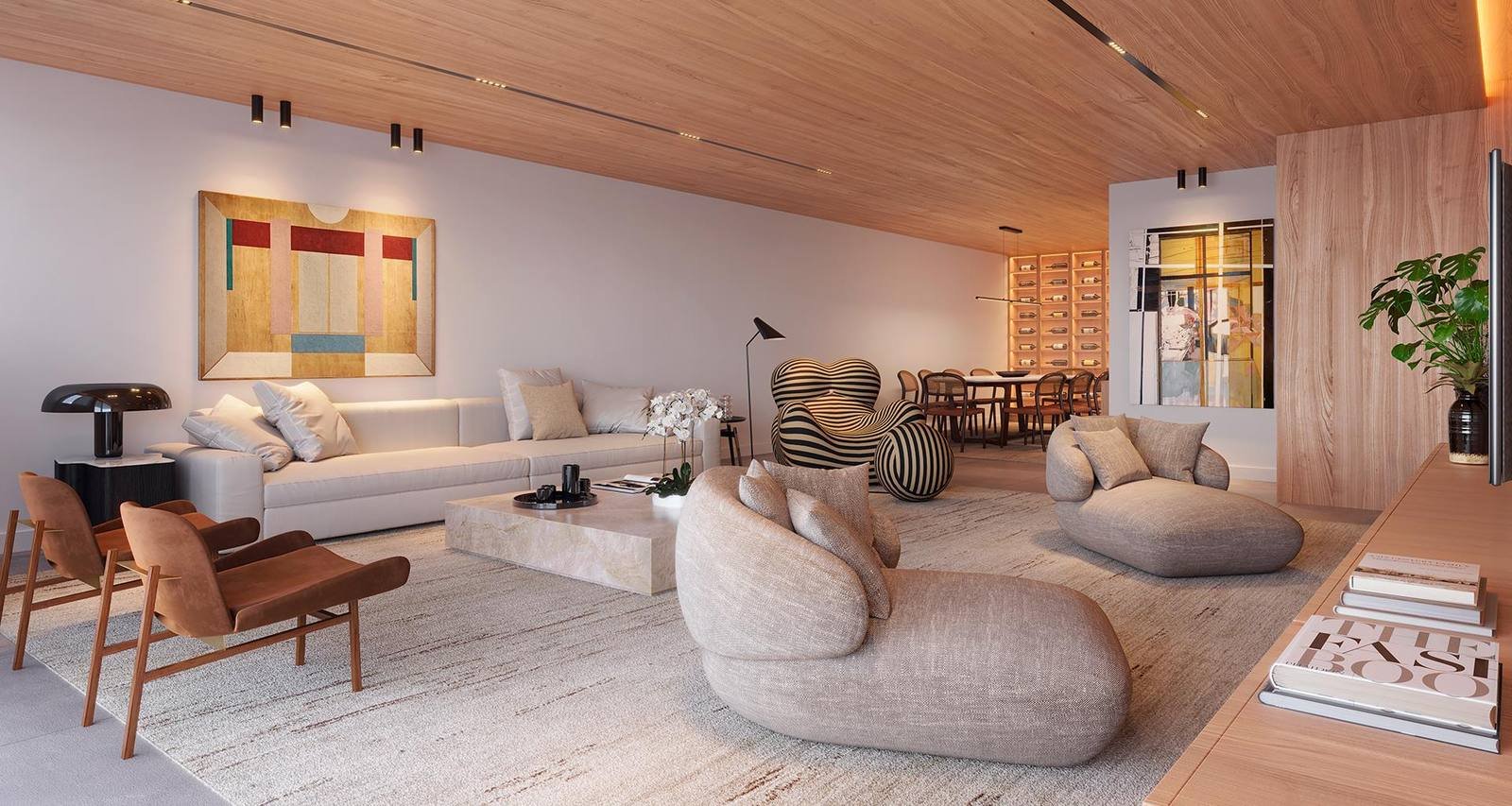 Sala ampliada de apartamento do Tempo Ipanema, na opção de planta com três suítes