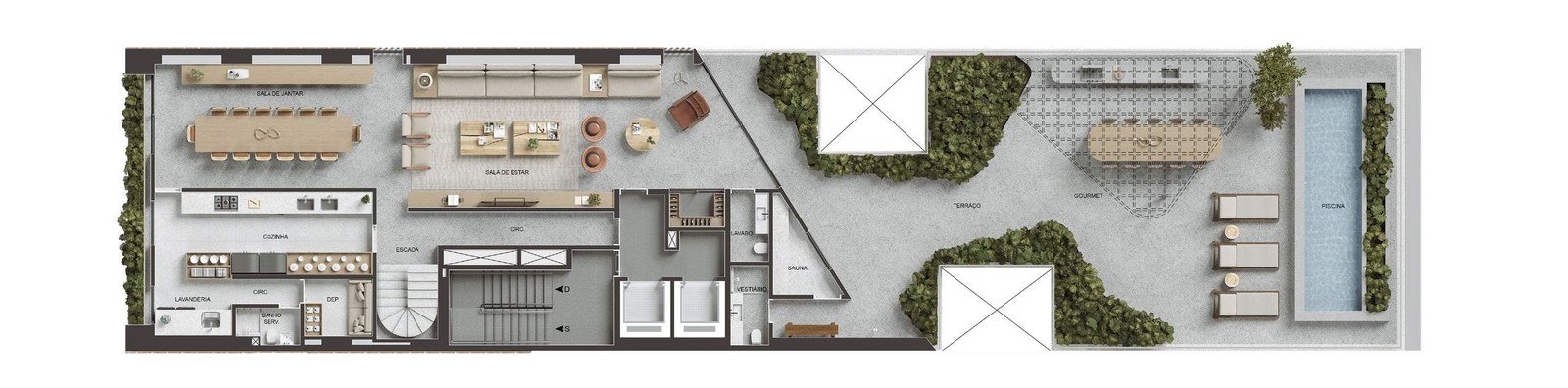 Planta do Penthouse Duplex 901 do VIE Vieira Souto 432, com 565 m²