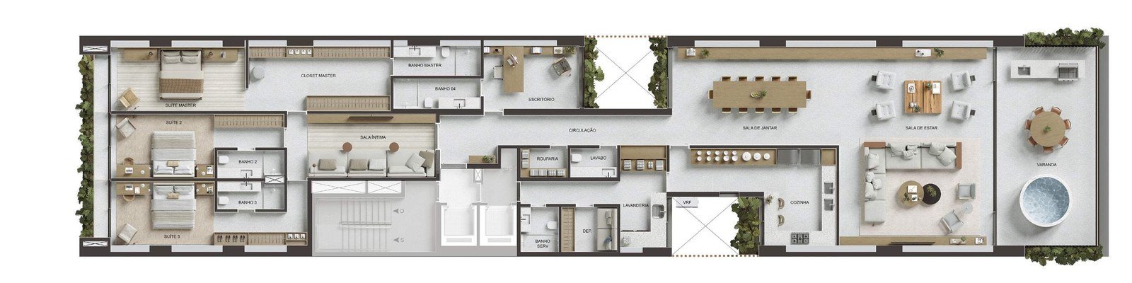 Planta do Penthouse 801 do VIE Vieira Souto 432, com 411 m²