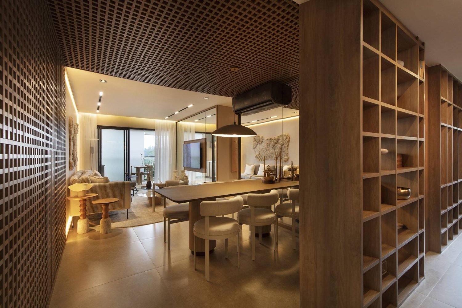 Jantar e cozinha do decorado de 115 m² do Woods