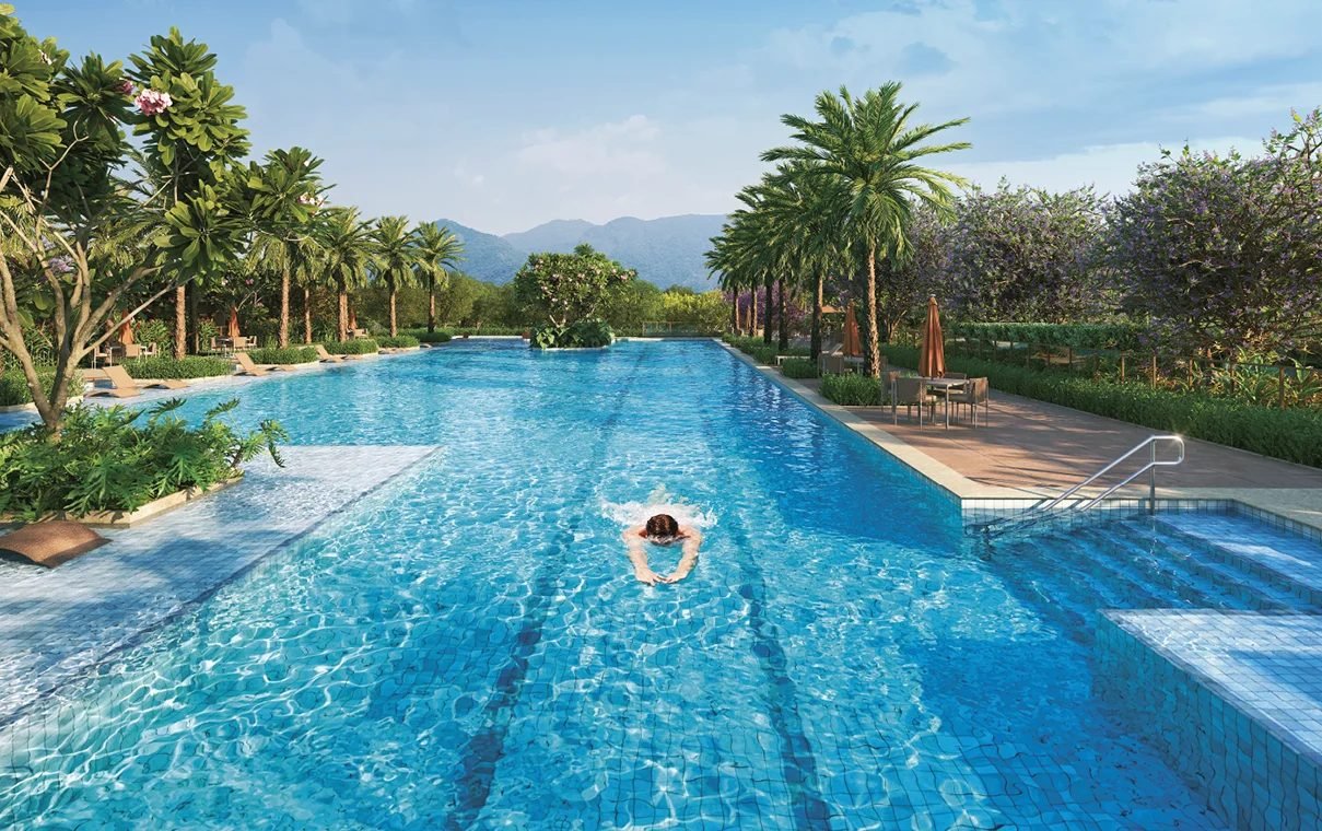 Piscina com raia de 50 metros do Woods Park Design