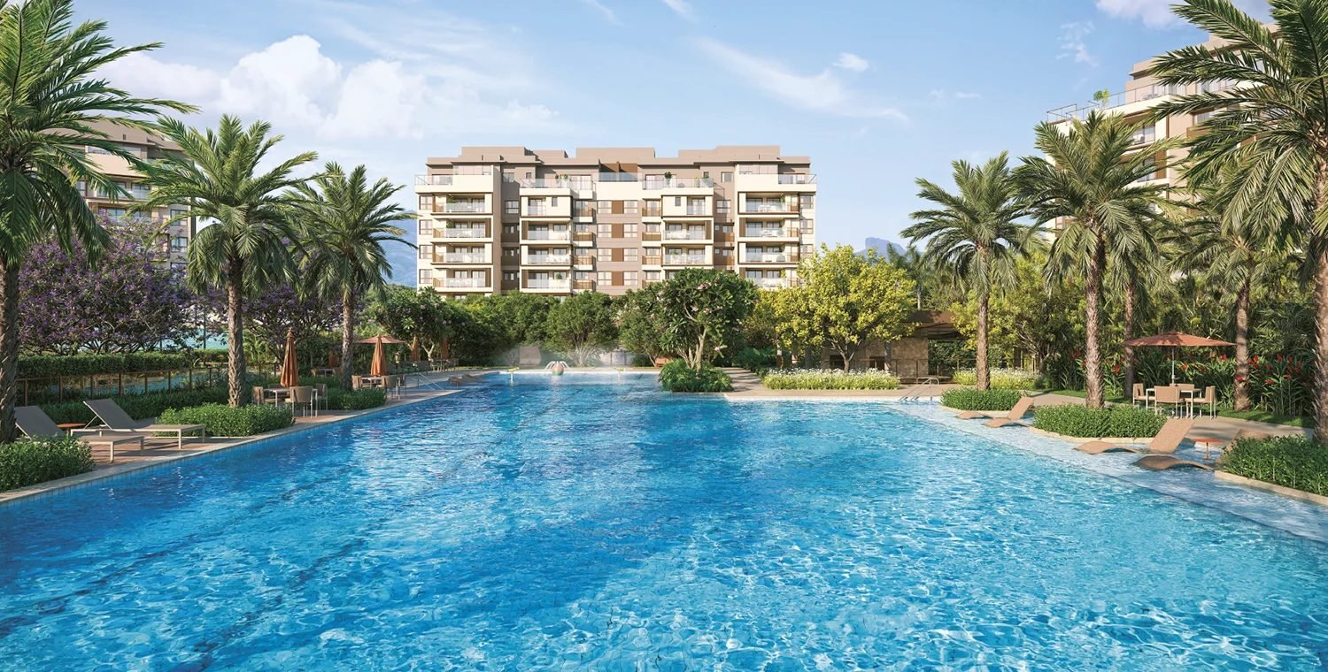 Piscinas e fachada do Edifício Green, no Woods Park Design
