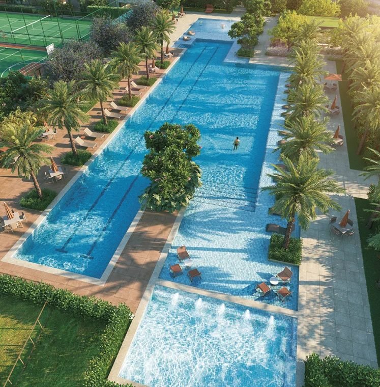 Solário e deck molhado das piscinas do Woods